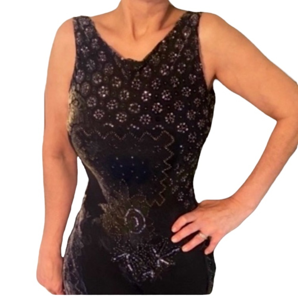 Sue Wong Nocturne Sleeveless Velvet Burn Out Beaded Formal GownSize 4